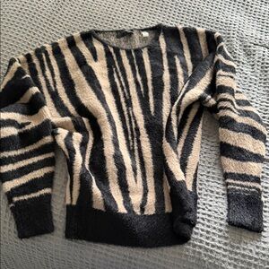 Tahari Black and Cream Striped Sweater